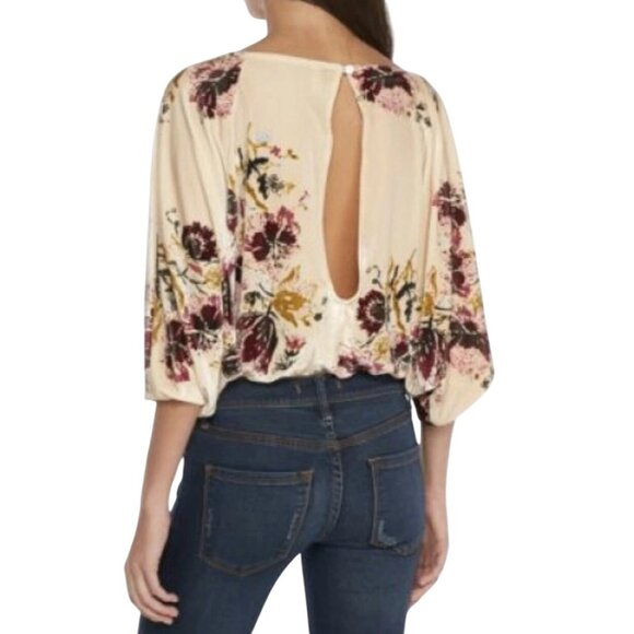 Free People Intimately Babe Bodysuit Size Small Velvet Floral Slouchy Beige Bohe - Picture 8 of 8